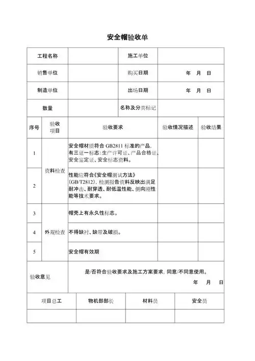 安全帽验收单1页