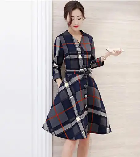 cq xhdcta19 欧美大牌格子连衣裙