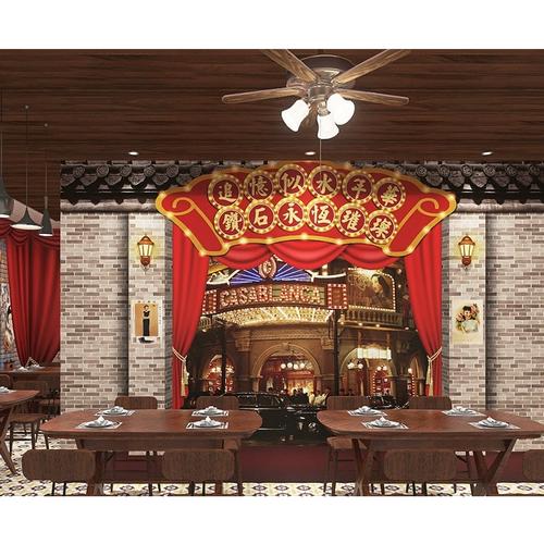 3d复古老上海墙纸百乐门歌剧舞台墙布饭店火锅店民国风背景墙壁纸