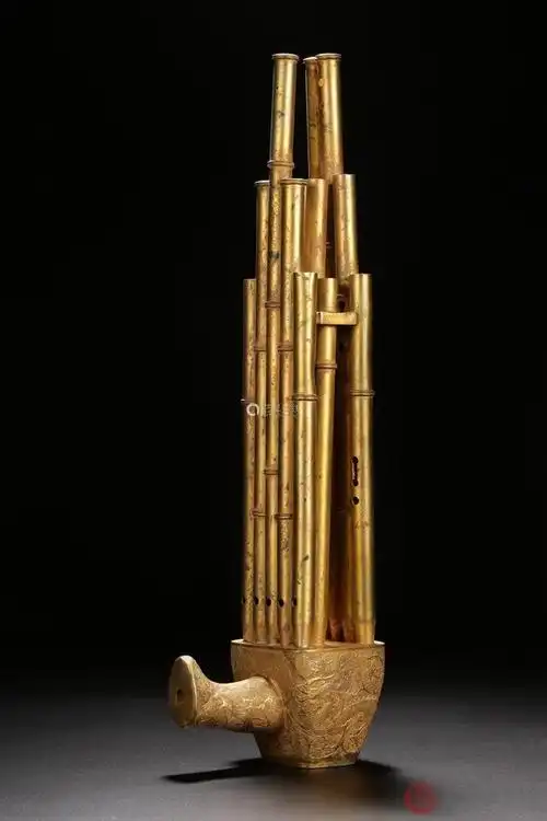 精英013民国亮泽包浆铜鎏金精工錾刻龙凤纹笙乐器