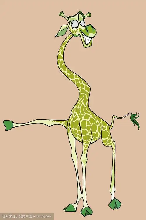 卡通欢快跳舞的绿色长颈鹿