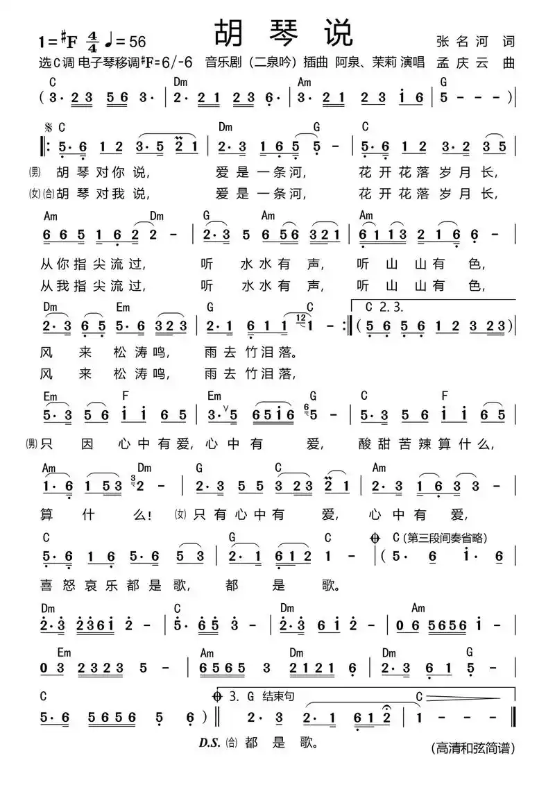 (胡琴说)电子琴和弦简谱 (电子琴高清和弦简谱) - 抖音