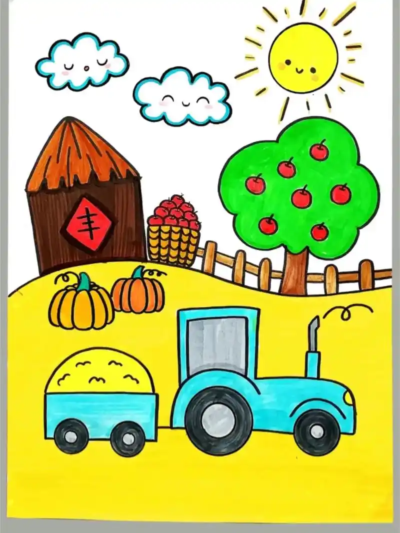 秋收主题画秋天是丰收的季节,在祖国的广袤大地上,水稻,瓜果 - 抖音