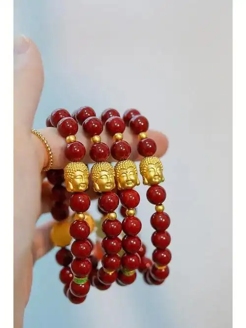 78999足金双面佛头朱砂手串