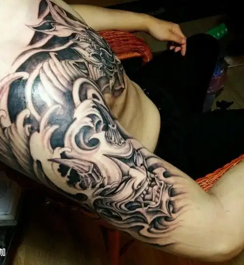 般若莲花半甲_纹身图案手稿图片_李欣的纹身作品集