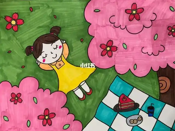 快乐的一天|春游|一起去野餐快乐的假期|踏青|一起去郊游#主题画  #简