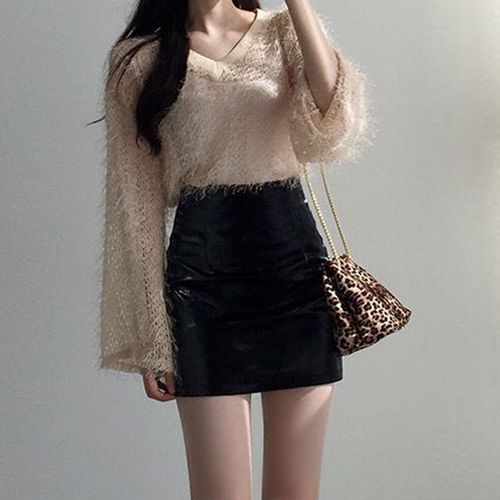 黑色皮包臀裙短款春秋高腰显瘦一步紧身漆皮半身裙