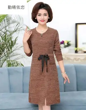 勤晴依恋妈妈装春装长袖连衣裙女中长款中老年女装40-50岁妇女春秋
