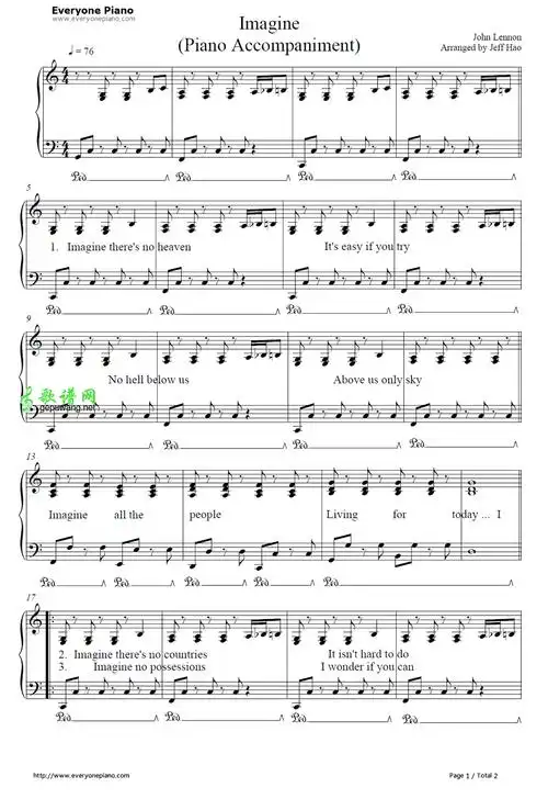 imagine _imagine 简谱_imagine 吉他谱_钢琴谱-查字典简谱网