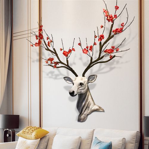 招财鹿头壁挂壁饰客厅电视背景背景墙墙面装饰壁饰