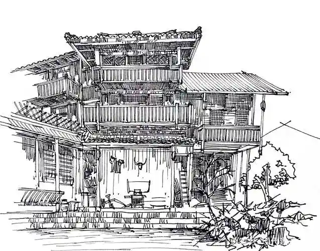 手绘程阳八寨古建筑,记录美好生活.