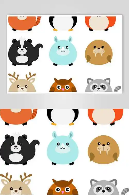 清新卡通可爱动物形象插画矢量素材