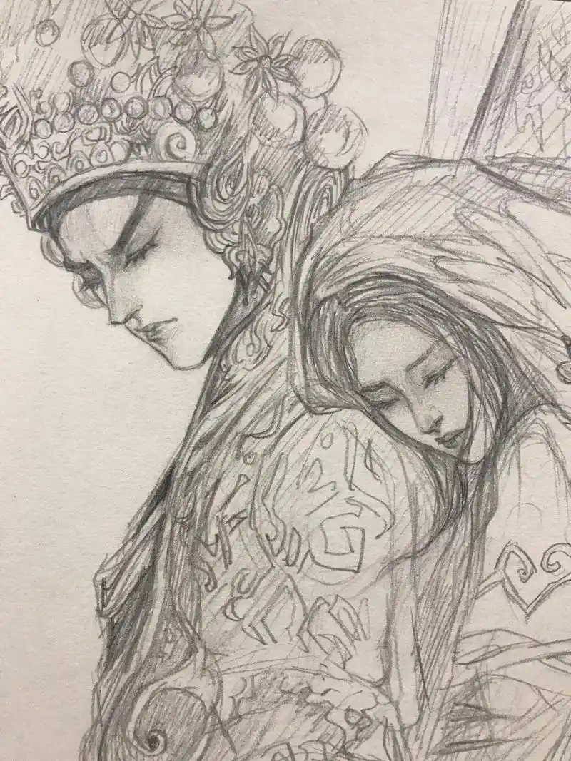 铅笔画--纸嫁衣.#铅笔画 #古风人物绘画 #纸嫁衣 #草稿 - 抖音