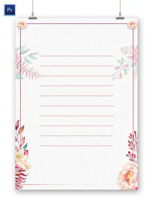 小清新桃粉色情人节信纸小报信封信纸入党申请书信纸