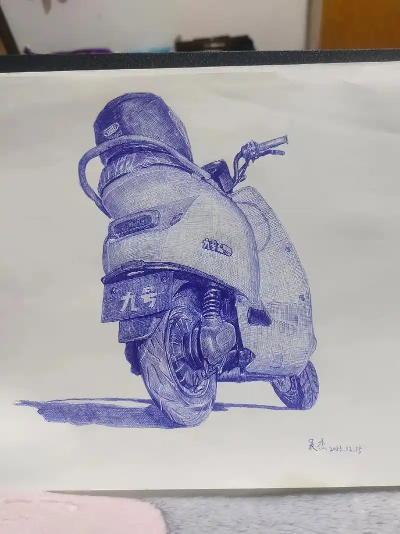 圆珠笔画九号电动车q01.#手绘 #兴趣爱好 #原创作品 # - 抖音