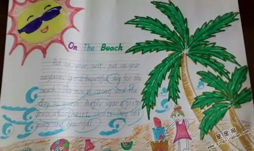 夏天沙滩风景手抄报夏天英语手抄报