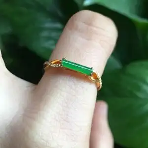 18k冰种阳绿翡翠马鞍戒指金镶嵌缅甸天然翡翠a货满绿甜绿女士指环