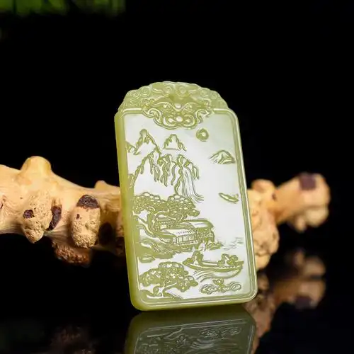 玉翡新疆和田玉山山水山水玉玉牌吊坠风景无事颈饰