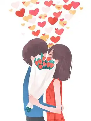 节元素手绘情侣接吻情人节原创插画素材夕阳西下唯美浪漫情侣剪影展板