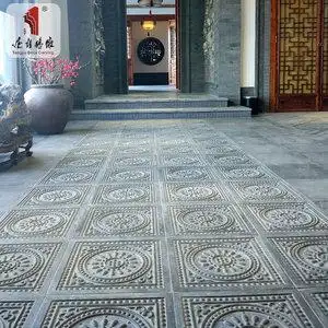 唐语砖雕仿古青砖地砖40cm唐莲中式园林庭院室外地面铺装古建花砖