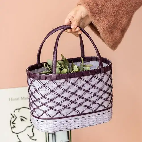 纸藤花篮篮子手编套件diy手工提篮线纸竹篮diy编织材料包