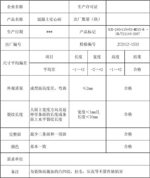 混凝土实心砖出厂合格证
