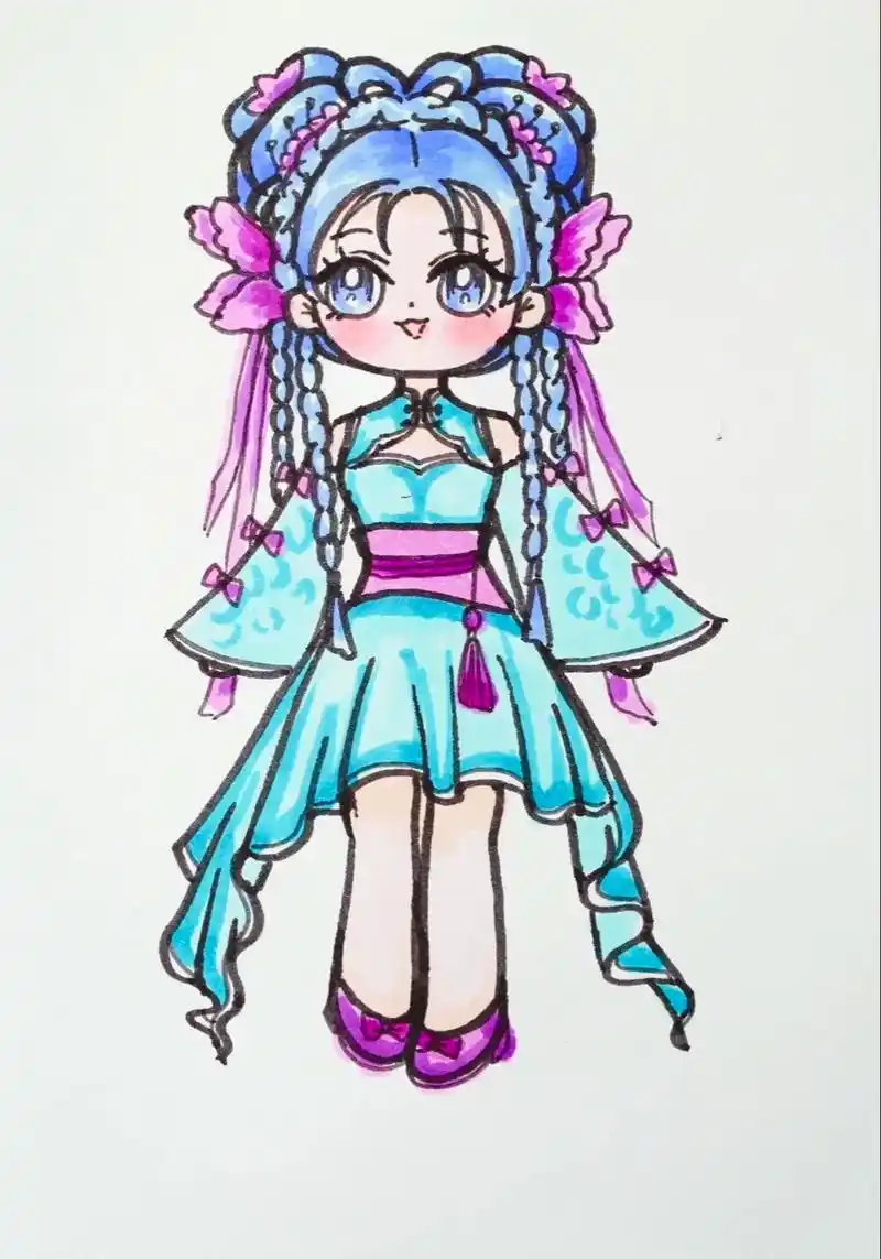 蓝发小仙女简笔画教程.一起来画蓝发小仙女#绘画 #简笔画 # - 抖音