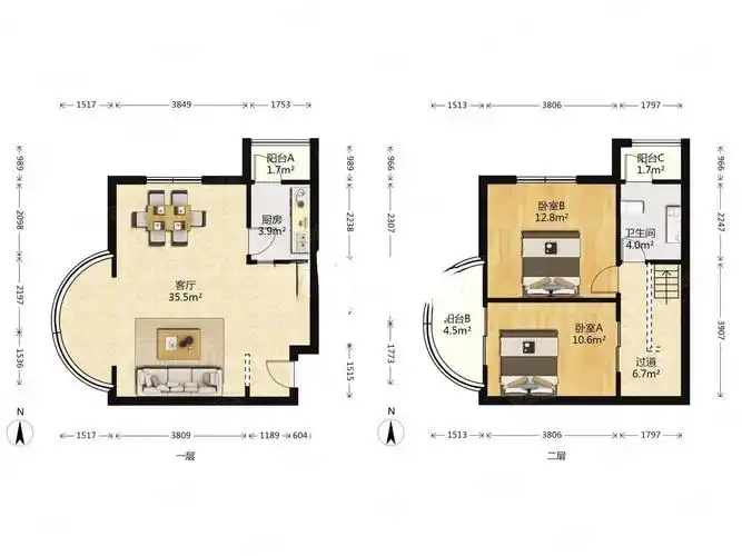 海富经典精装修跃层户型好落地大阳台两室两厅