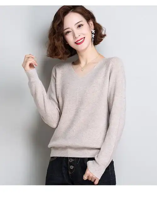 雅鹿中年女士鸡心领毛衣粉色短款秋冬洋气针织打底衫早春款上衣红色m