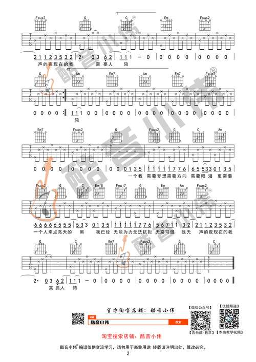 王力宏需要人陪吉他谱c调简单酷音小伟吉他教学