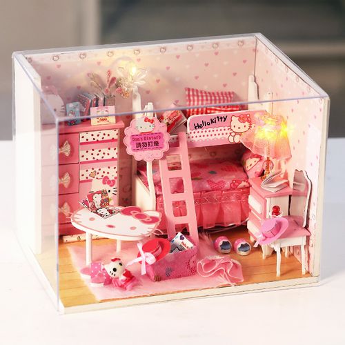 diy小屋手工制作粉色少女心迷你公主小房子模型拼装别墅生日礼物