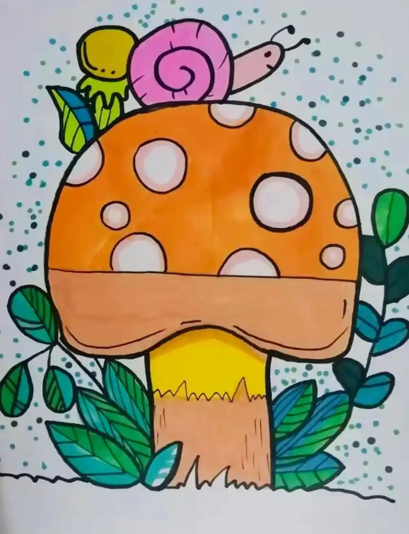 蘑菇96,儿童画,马克笔画,简单好看很出课效 #马克笔儿童画