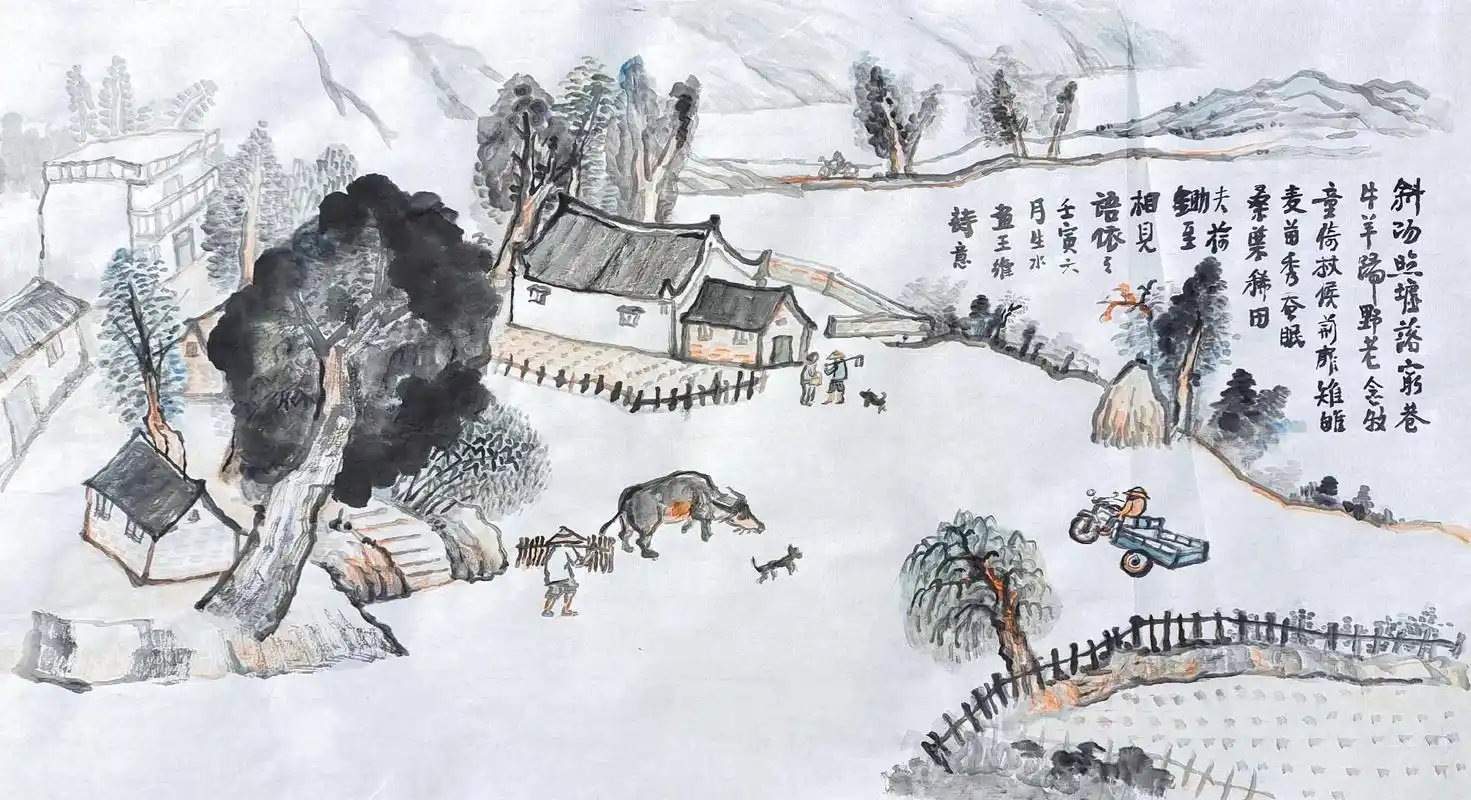 近画#美丽乡村建设 #原创作品 #国画 #农村生活  - 抖音