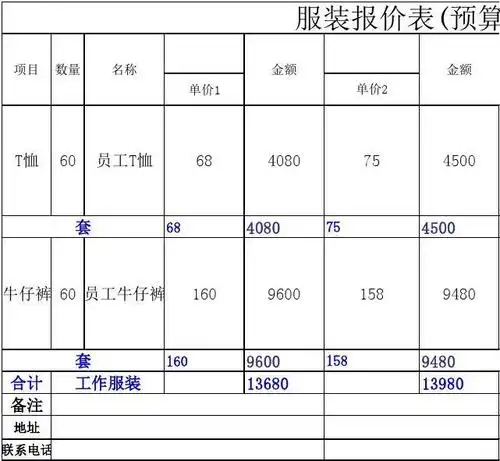 员工服装三方比价1