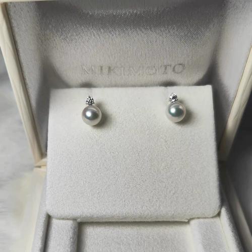 日本专柜mikimoto御木本akoya海水珍珠白金耳钉 钻石 北京现货