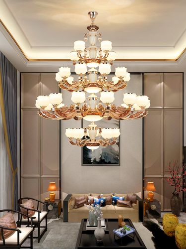 复式楼中空客厅大吊灯欧式别墅防尘款中空楼中楼大厅灯楼梯间长吊灯具