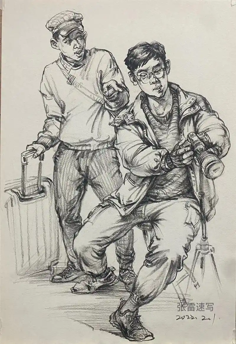 双人组合速写#高考美术教学#人物速写 - 抖音