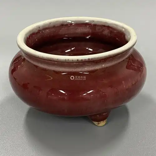清郎窑红釉乳足小琴炉