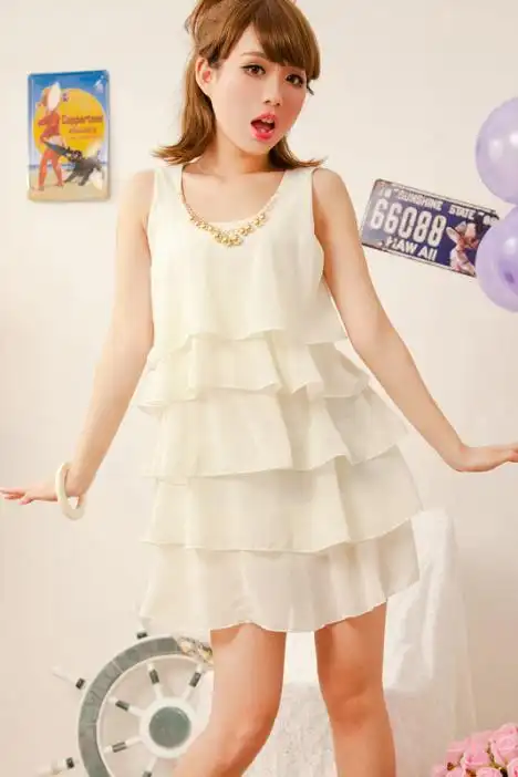 盛夏晚晴天连衣裙学生清新气质甜美少女蛋糕裙学生无袖显瘦 清仓