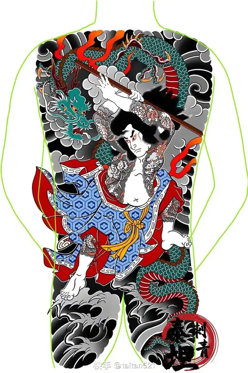 今日分享,满背九纹龙史进手稿分享#手稿分享 #日式老传统 # - 抖音