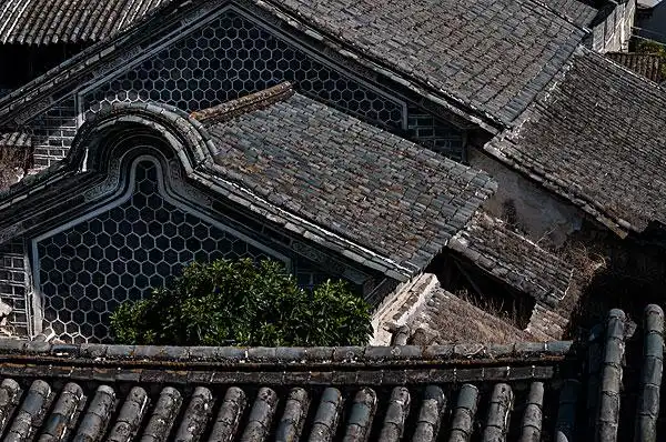 中国,古镇,夕阳,小镇,屋顶,建筑,旧,瓦片,老房子