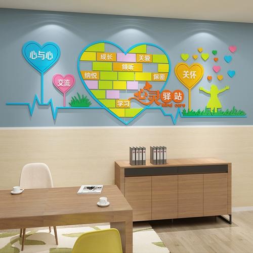 心理咨询室布置装饰心灵驿站健康辅导留守儿童贴纸画挂图文化墙面