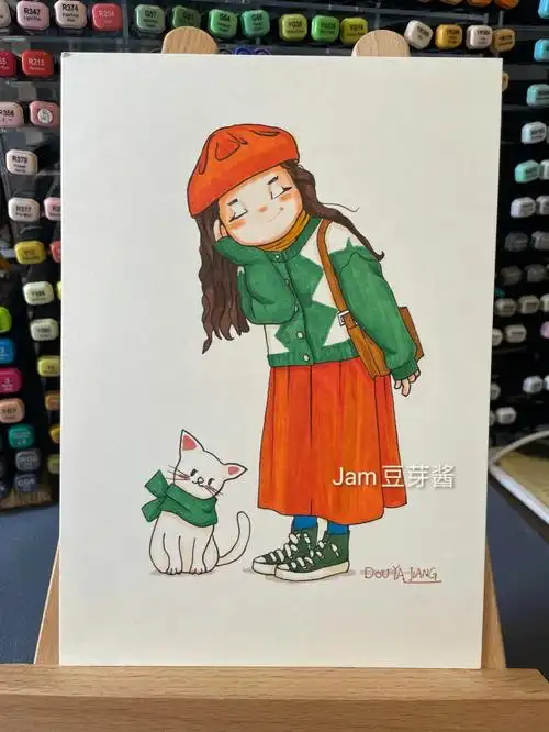 马克笔手绘人物插画附线稿附照片