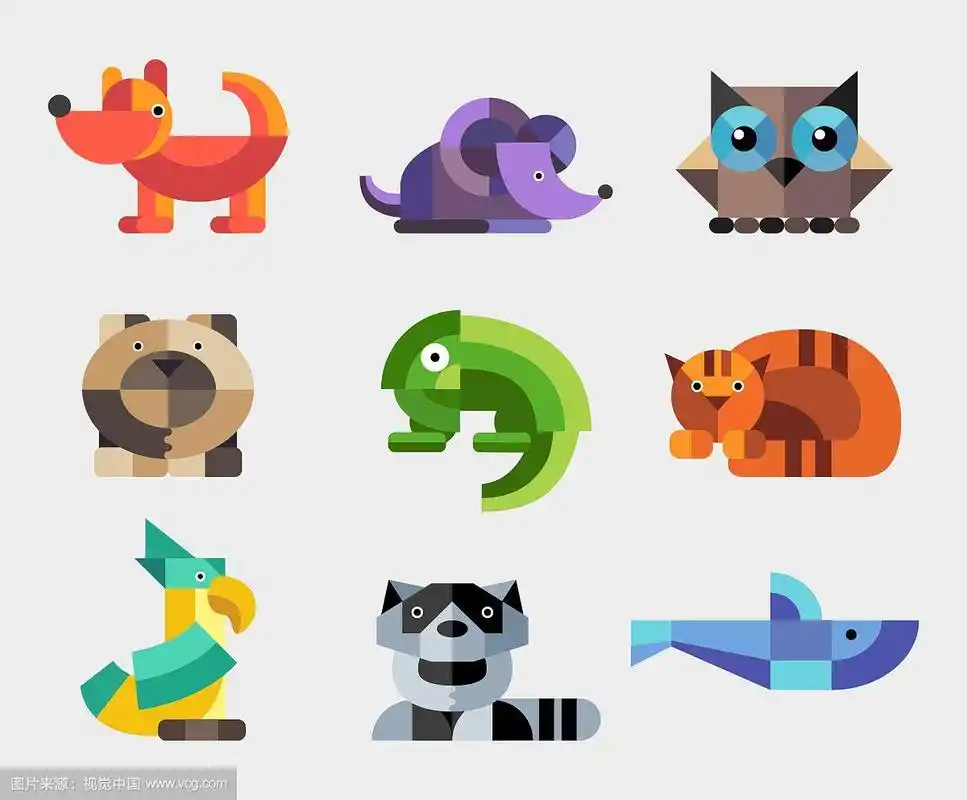 一套平面设计几何动物图标