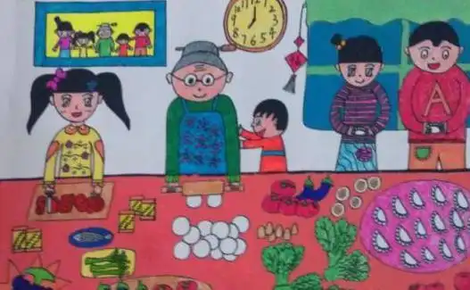 关于儿童画包饺子的简笔画