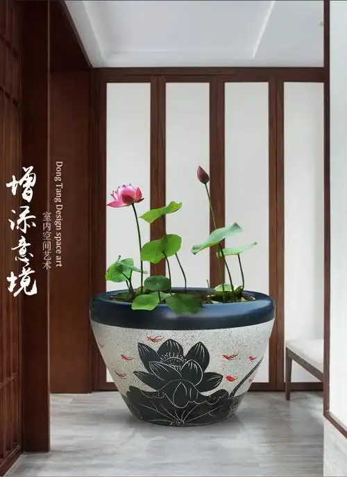 烈垚陶瓷鱼缸大号客厅睡莲缸养荷花的大水缸莲花盆缸家用庭院老式水缸