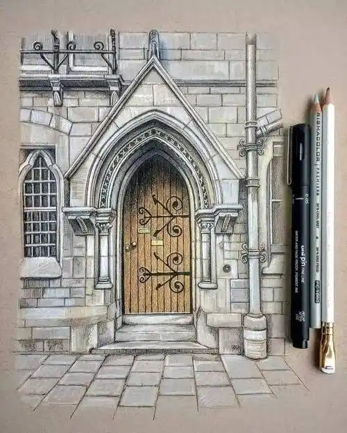 少见的彩铅建筑手绘值得收藏