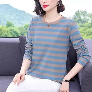 t恤女宽松早春秋新款大码中老年妈妈外穿女装上衣打底衫纯棉长袖