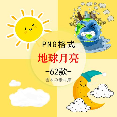 46手绘卡通太阳月亮星星地球云朵插画童趣海报ppt装饰png免抠素材