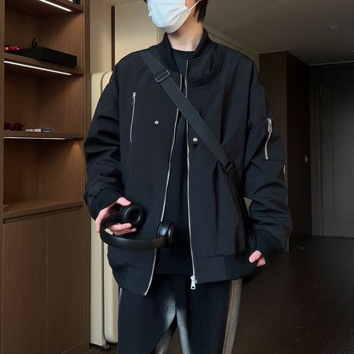 lmay软山的穿搭推荐宽松嘻哈风设计感假两件棒球服飞行夹克外套男春秋